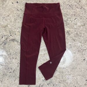 NWOT Lululemon Burgundy 18” Fast and Free Cropped Leggings Sz 4